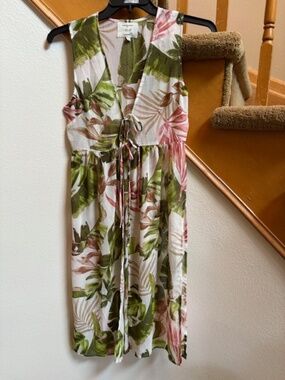 Tropical Chiffon Beach Cover-Up Dress with Ties + Slit like new women's size S